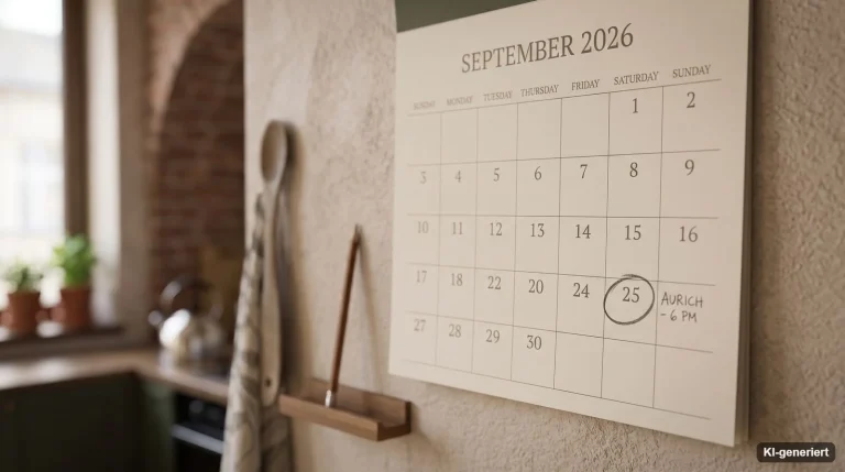 Wandkalender in einer Küche mit einem eingekreisten Datum
