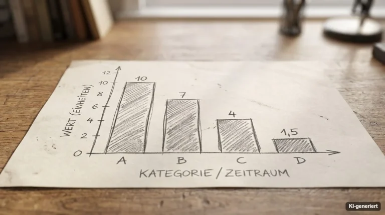 Handgezeichnetes Balkendiagramm auf Papier mit fallenden Werten