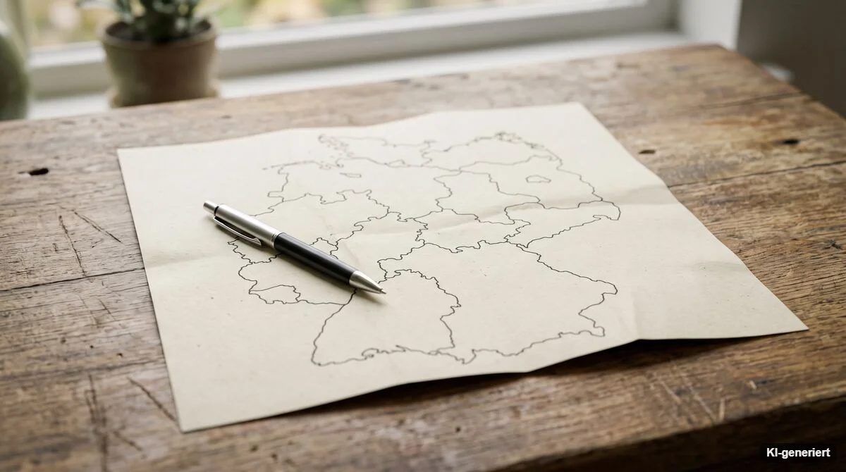 Schlichte Papierkarte der deutschen Bundesländer mit einem Stift darauf