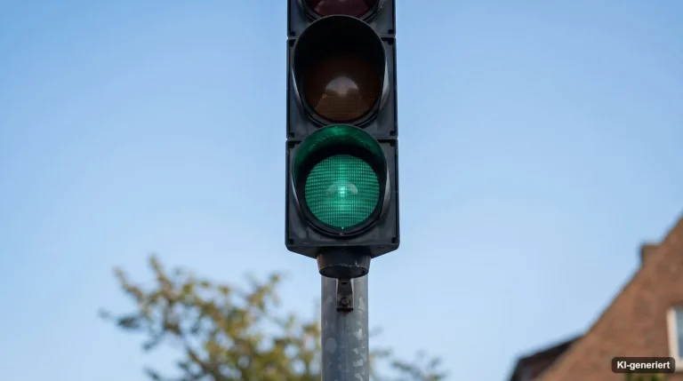 Ampel auf Grün vor klarem Himmel